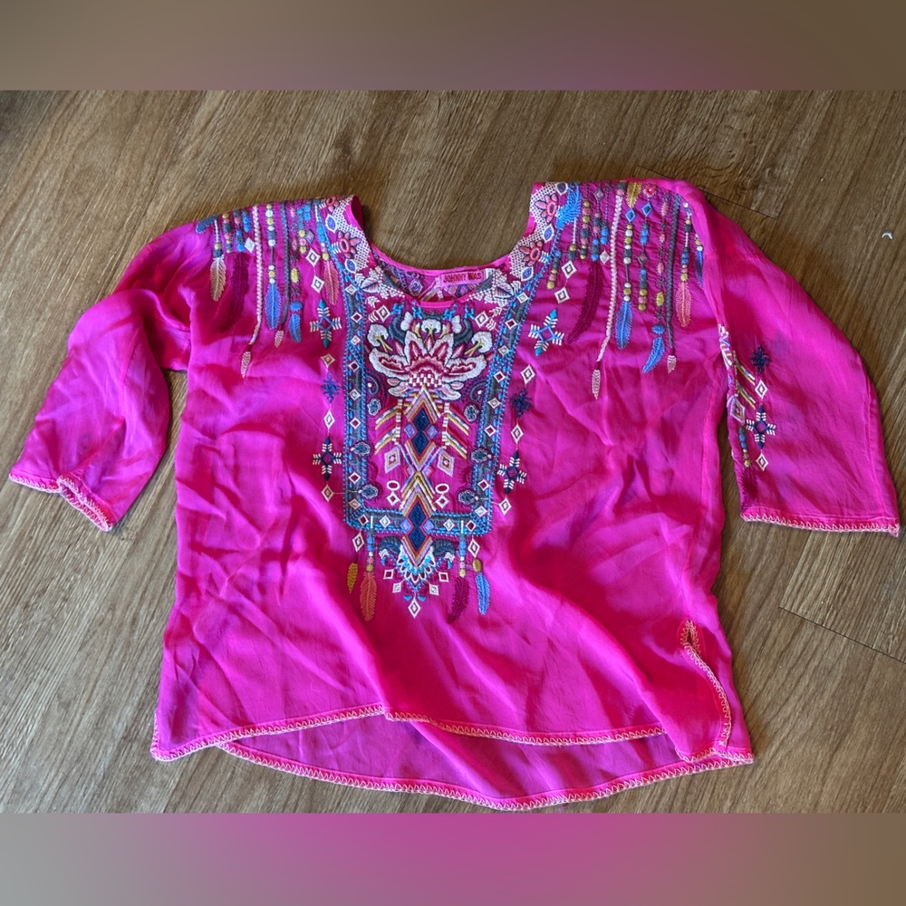 Johnny Was Rangoon Blouse in Paradise Pink Gorgeous Embroidery